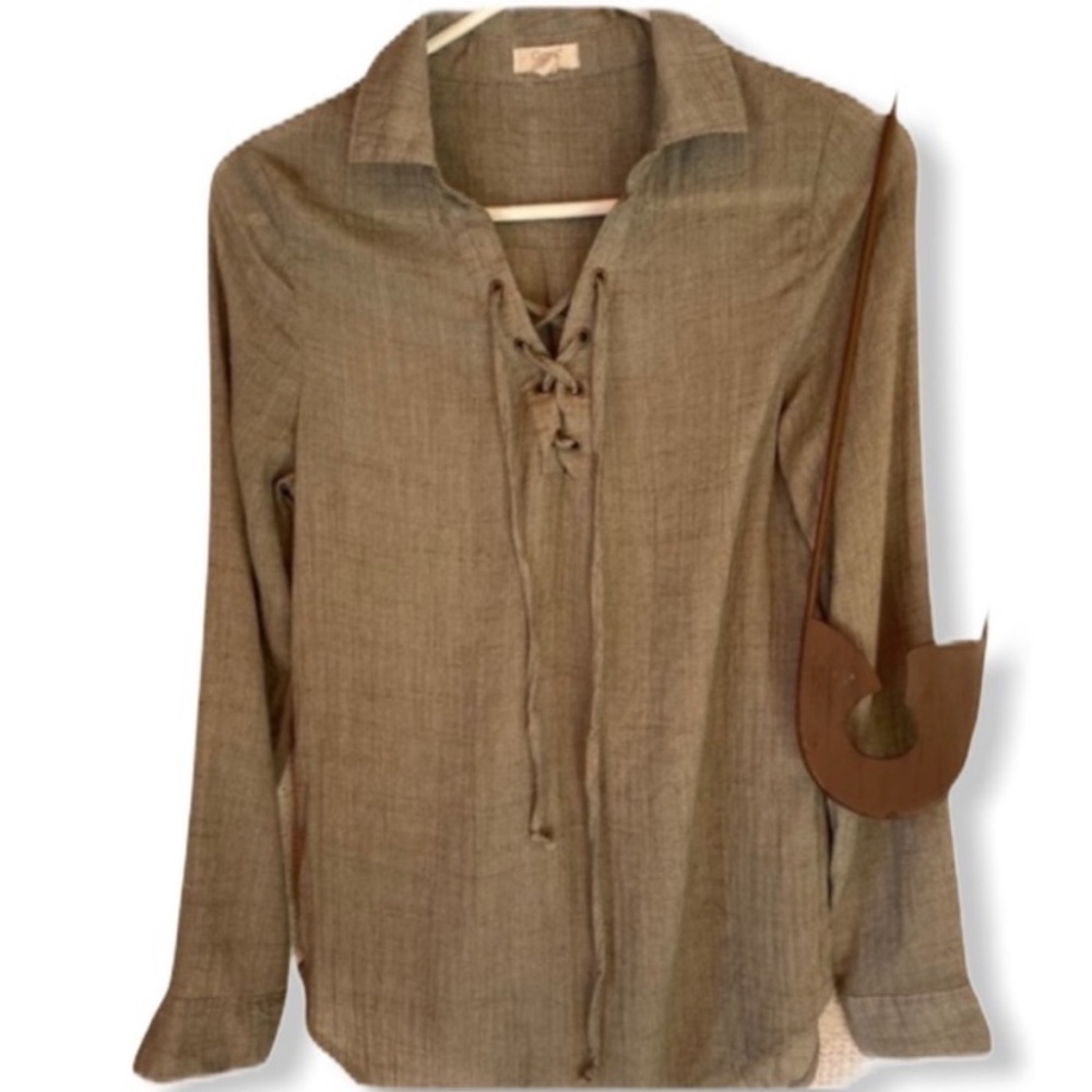 Ganji LA Cotton Lace Up Shirt Tan‎